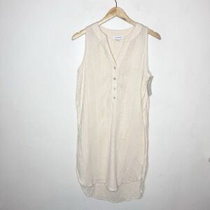 New Calligraphie Cream‎ Textured Sleeveless Dress Open Sides Womens Small